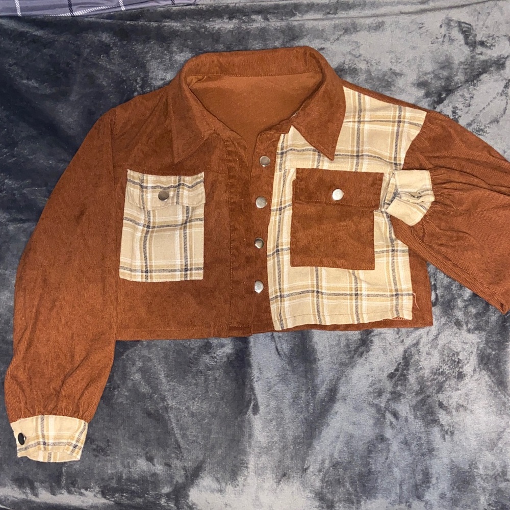 NWOT SHEIN Brown and Plaid cropped Jacket